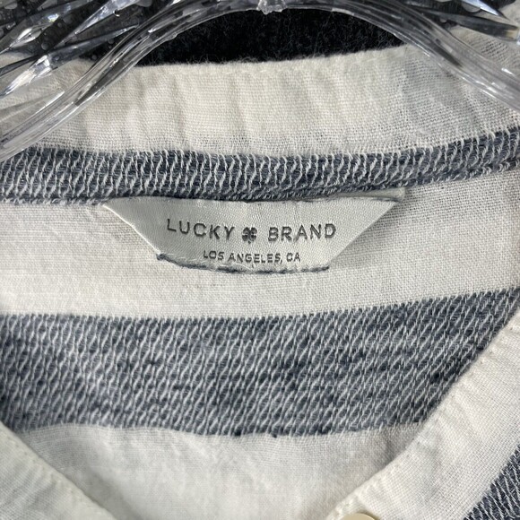 Lucky Brand Blouse Women's Medium Gray Cream Striped Peplum Long Sleeve - Picture 3 of 9